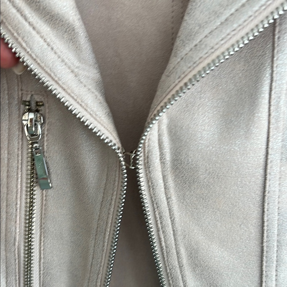 LG Light Pink Moto Jacket Asymmetrical Zipper Notched Lapels - Picture 4 of 5